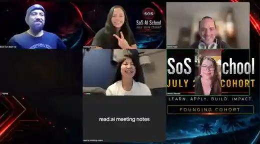 Documentary frame from the SoS AI School Founding Cohort graduation session